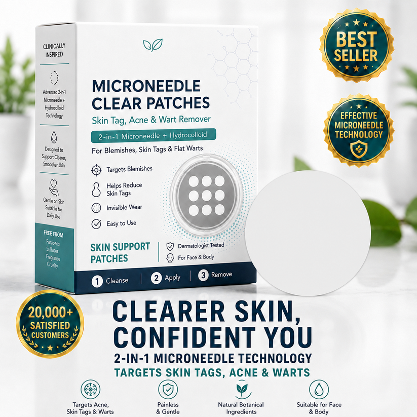 ✨2-in-1 Microneedle & Hydrocolloid Patch🍀| Removes Raised Moles, Acne, Flat Warts & Skin Tags | Helps Improve Wrinkles, Scars & Blemishes | Invisible Patches for Face & Body