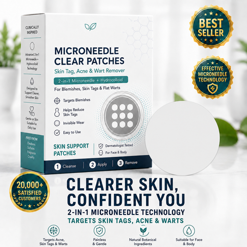 ✨2-in-1 Microneedle & Hydrocolloid Patch🍀| Removes Raised Moles, Acne, Flat Warts & Skin Tags | Helps Improve Wrinkles, Scars & Blemishes | Invisible Patches for Face & Body